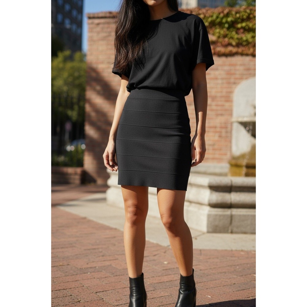 Forenza Bandage Mini Skirt Black Bodycon Party Cocktail Chic Large